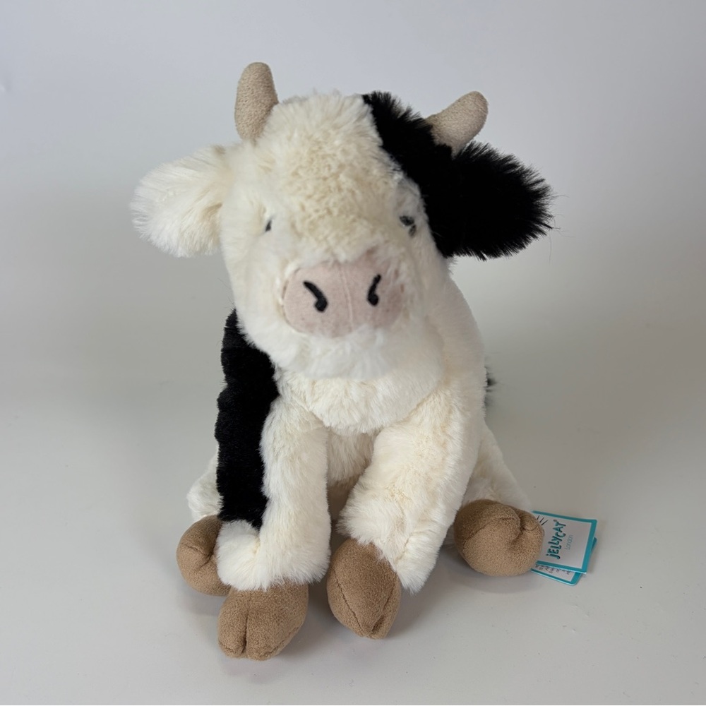 NWT Jellycat Small Carey Calf Cow Plush White Ivory Black Stuffed Animal Rare
